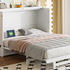 Queen Size Murphy Bed with Large Drawer, USB Ports and Outlets 48 Queen Size Murphy Bed with Large Drawer, USB Ports and Outlets