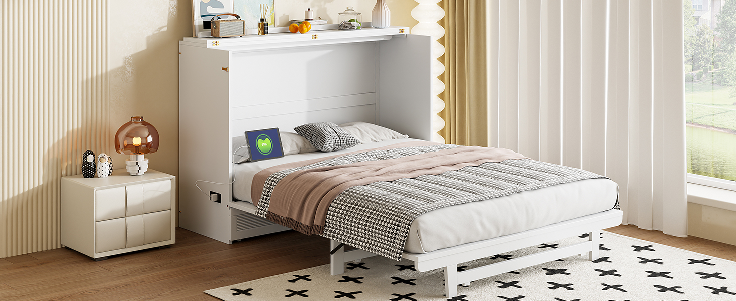 Queen Size Murphy Bed with Large Drawer, USB Ports and Outlets 25 Queen Size Murphy Bed with Large Drawer, USB Ports and Outlets