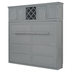 Queen Size Murphy Bed Wall Bed with Top Cabinets & Wine Rack