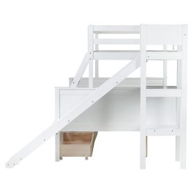 Twin Over Full Bunk Bed With 2 Drawers, Slide, Shelves, and Ladder