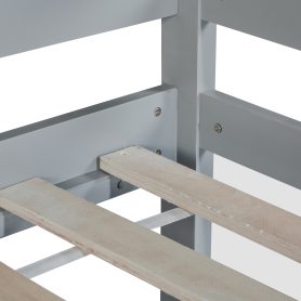 Twin Over Twin Floor Bunk Bed With Slide, Ladder, Door and Safety Guardrails