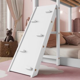Twin Over Twin Floor Bunk Bed With Climbing Ramp, Ladder, Safety Guardrails