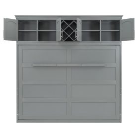 Queen Size Murphy Bed Wall Bed with Top Cabinets & Wine Rack