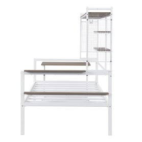 Twin Size Metal Daybed With Movable Desk, Metal Grid, Shelves And Clothes Hanger 26 Twin Size Metal Daybed With Movable Desk, Metal Grid, Shelves And Clothes Hanger