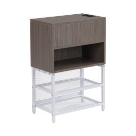 Full Size Metal Platform Bed With Two-tier Storage Shelves and Storage Cabinet