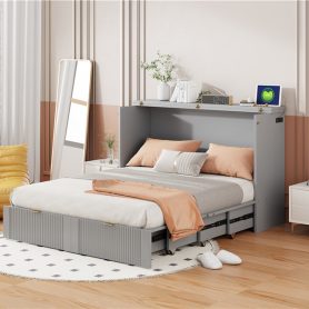 Full Size Murphy Bed with drawer and a set of Sockets & USB Ports, Pulley Structure Design