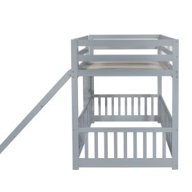 Twin Over Twin Floor Bunk Bed With Slide, Ladder, Door and Safety Guardrails