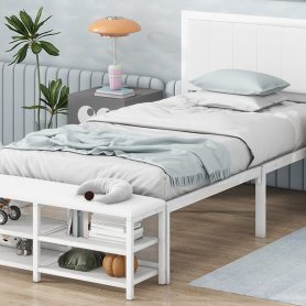 Twin Size Metal Platform Bed With Two-tier Storage Shelves and Storage Cabinet 25 Twin Size Metal Platform Bed With Two-tier Storage Shelves and Storage Cabinet