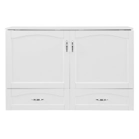 Queen Size Murphy Bed with Drawer and a set of Sockets & USB Ports, Pulley Structure Design