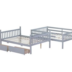 Full Over Full Rubber Wood Bunk Bed With 2 Drawers, Ladder And Safety Guardrails