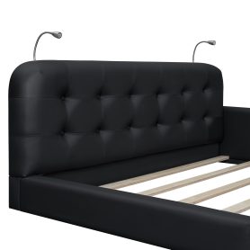 Queen Size PU Upholstered Platform Bed with 2 Reading Lights