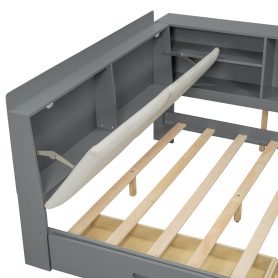 Wood Full Size Platform Bed With Storage Headboard, Shelves And 2 Drawers