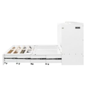 Queen Size Murphy Bed with Drawer and a set of Sockets & USB Ports, Pulley Structure Design