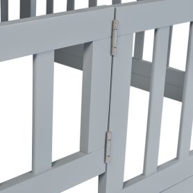 Twin Over Twin Floor Bunk Bed With Slide, Ladder, Door and Safety Guardrails