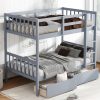 Twin Over Twin Rubber Wood Bunk Bed with 2 Drawers, Convertible into 2 Twin Beds