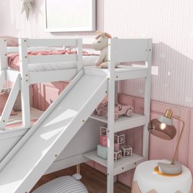 Twin Over Full Bunk Bed With 2 Drawers, Slide, Shelves, and Ladder
