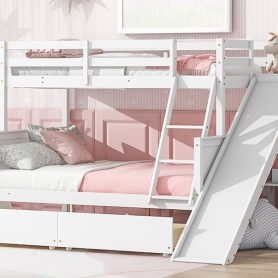 Twin Over Full Bunk Bed With 2 Drawers, Slide, Shelves, and Ladder