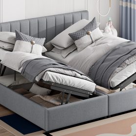 King Size Upholstered Platform Bed with a Hydraulic Storage System