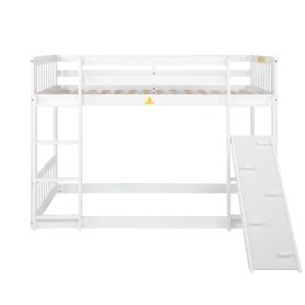 Twin Over Twin Floor Bunk Bed With Climbing Ramp, Ladder, Safety Guardrails