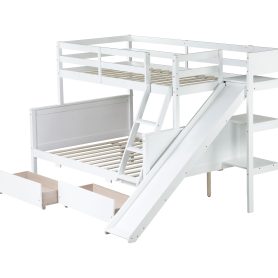 Twin Over Full Bunk Bed With 2 Drawers, Slide, Shelves, and Ladder