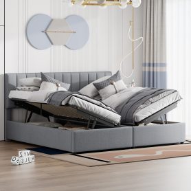 King Size Upholstered Platform Bed with a Hydraulic Storage System