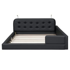 Queen Size PU Upholstered Platform Bed with 2 Reading Lights