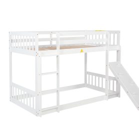Twin Over Twin Floor Bunk Bed With Climbing Ramp, Ladder, Safety Guardrails