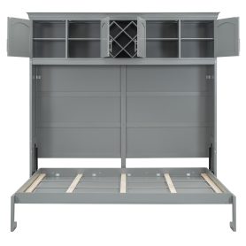 Queen Size Murphy Bed Wall Bed with Top Cabinets & Wine Rack