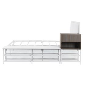 Full Size Metal Platform Bed With Two-tier Storage Shelves and Storage Cabinet