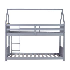 Twin Over Twin House Floor Bunk Bed with Headboards, Footboards and Guardrails 19 Rubber Wood Twin Over Twin House Floor Bunk Bed With Headboards, Footboards, Guardrails And Ladder