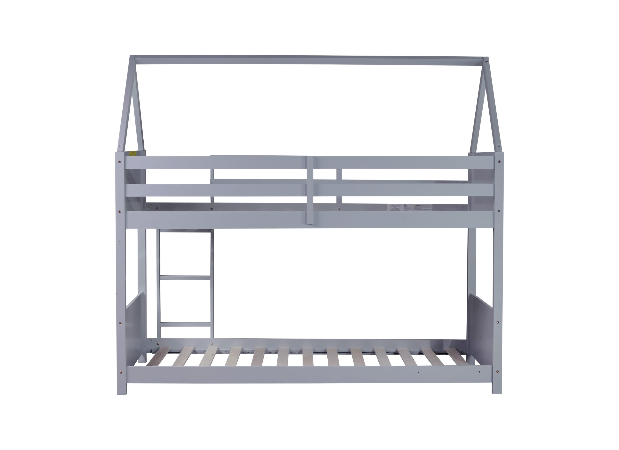 Twin Over Twin House Floor Bunk Bed with Headboards, Footboards and Guardrails 9 Rubber Wood Twin Over Twin House Floor Bunk Bed With Headboards, Footboards, Guardrails And Ladder