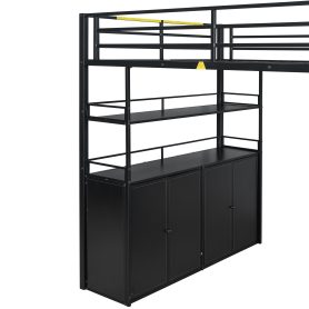Full Size Metal Loft Bed with Storage Staircase and Wardrobe, Shelves and Lockers