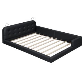 Queen Size PU Upholstered Platform Bed with 2 Reading Lights