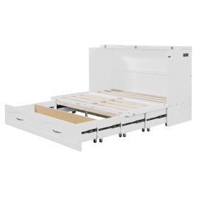Queen Size Murphy Bed with Drawer and a set of Sockets & USB Ports, Pulley Structure Design