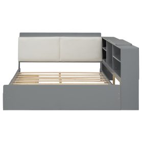 Wood Full Size Platform Bed With Storage Headboard, Shelves And 2 Drawers