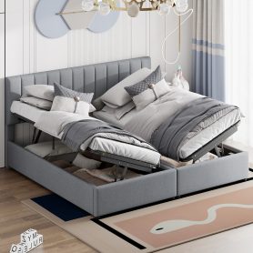King Size Upholstered Platform Bed with a Hydraulic Storage System