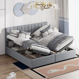 King Size Upholstered Platform Bed with a Hydraulic Storage System