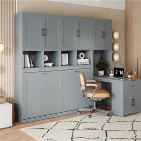 Twin Size Murphy Bed Wall Bed with Closet, Drawers and Desk 54 Twin Size Murphy Bed Wall Bed with Closet, Drawers and Desk