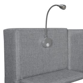 Queen Size Upholstered Platform Bed with Reading Lights, Drawers, Trundle and Shelves