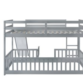 Twin Over Twin Floor Bunk Bed With Slide, Ladder, Door and Safety Guardrails