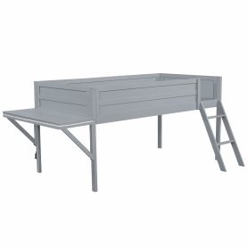 Wood Twin Size Gaming Loft Bed with Desk and LED