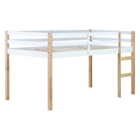 Rubber Wooden Twin Loft Bed with Ladder,  Natural White