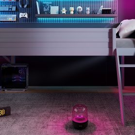 Wood Twin Size Gaming Loft Bed with Desk and LED