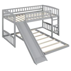 Wood Twin Over Twin Bunk Bed with Slide and Ladder