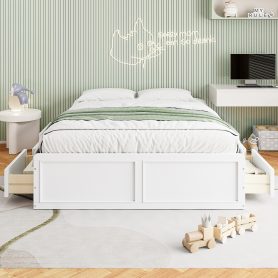 Wood Queen Size Platform Bed Frame with 6 Drawers