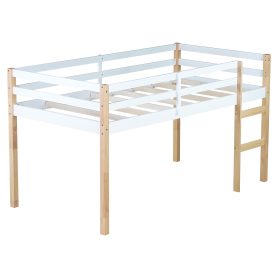Rubber Wooden Twin Loft Bed with Ladder,  Natural White