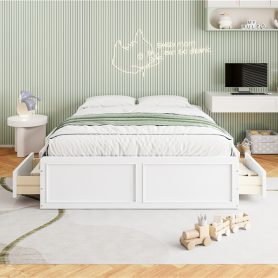 Wood Queen Size Platform Bed Frame with 6 Drawers