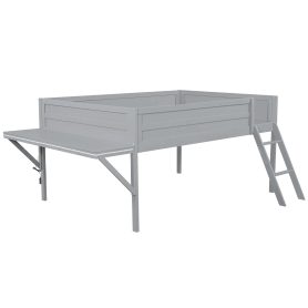 Wood Full Size Gaming Loft Bed with Desk and LED