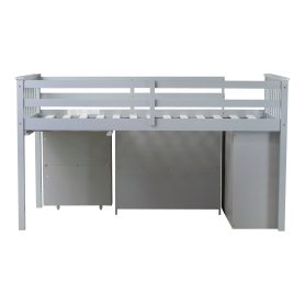 Rubber Wood Twin Loft Bed With Storage Cabinet, Drawer And Shelf Cabinet And Pulling-out Desk