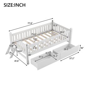 Wood Twin Size Platform Bed with Guardrail and 2 Drawers